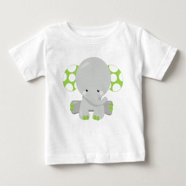 Cute Elephant, Little Elephant - Green Grey Baby T-Shirt (Front)