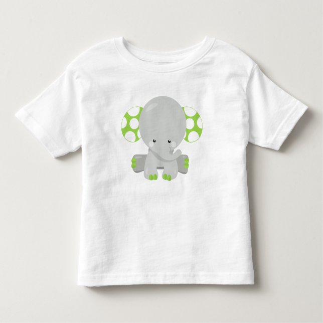 Cute Elephant, Little Elephant - Green Grey Toddler T-Shirt (Front)