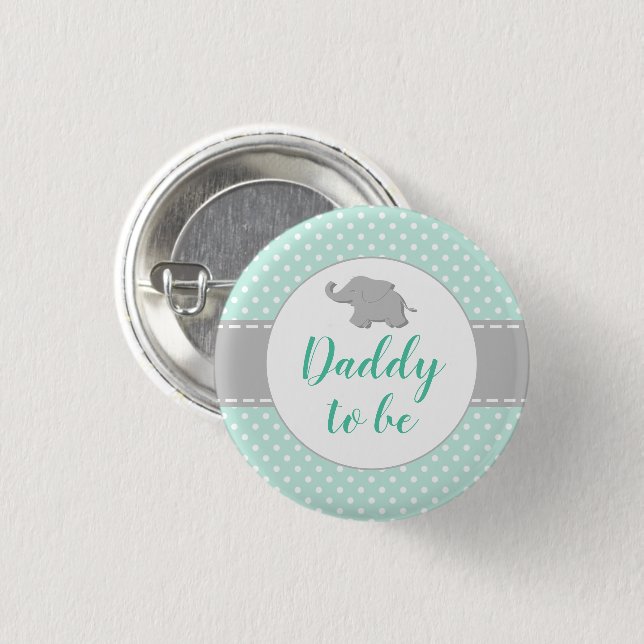 Cute Elephant Mint Green Baby Shower Daddy To Be 3 Cm Round Badge (Front & Back)