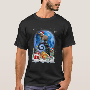 Cute Elephant Moon Blue Merry Christmas Elephant L T-Shirt