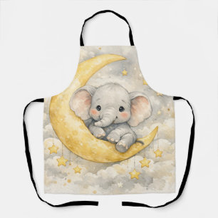 Cute Elephant Moon Nursery Art Apron