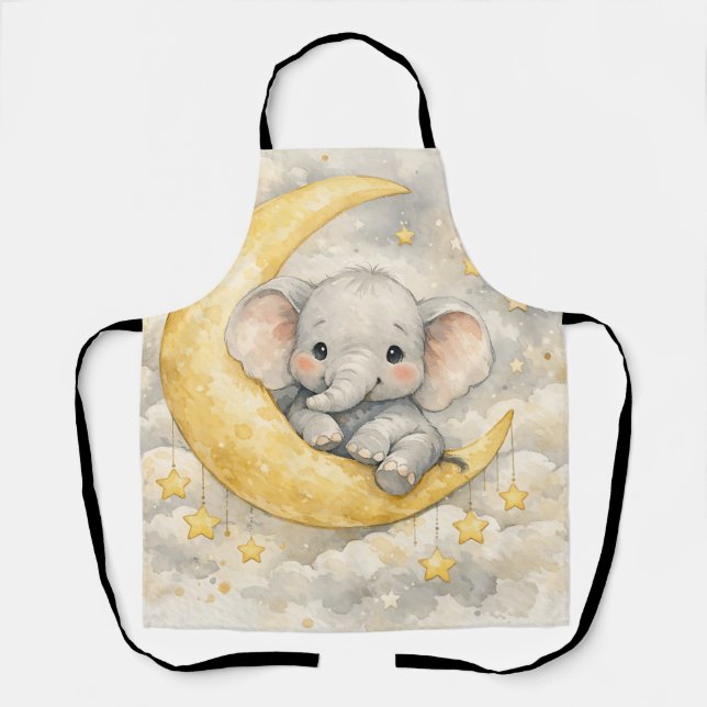 Cute Elephant Moon Nursery Art Apron (Front)