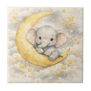 Cute Elephant Moon Nursery Art Ceramic Tile