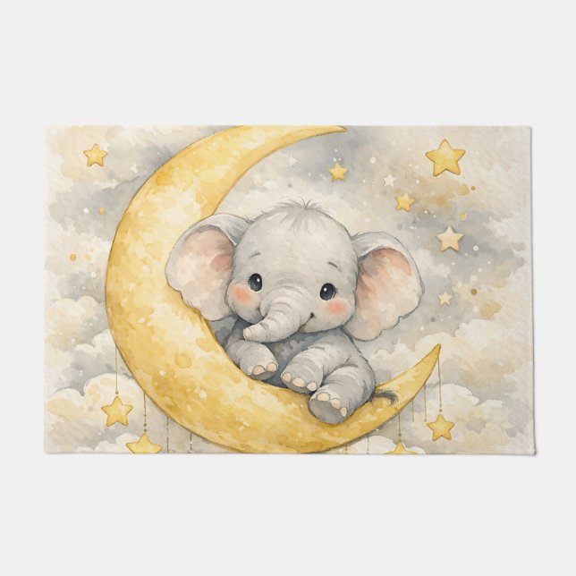 Cute Elephant Moon Nursery Art Doormat (Front)