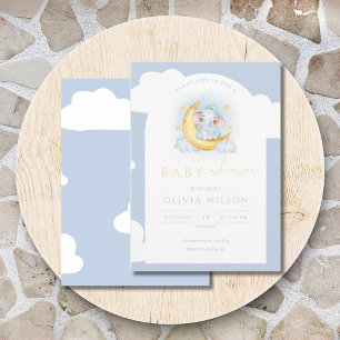 Cute Elephant Moon & Stars Baby Shower Invitation