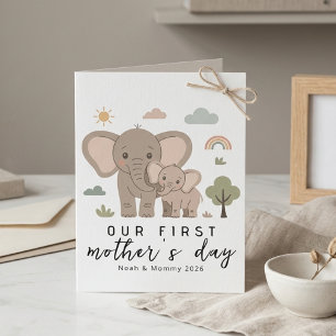 Cute Elephant Mum Baby First Mothers Day Art Card