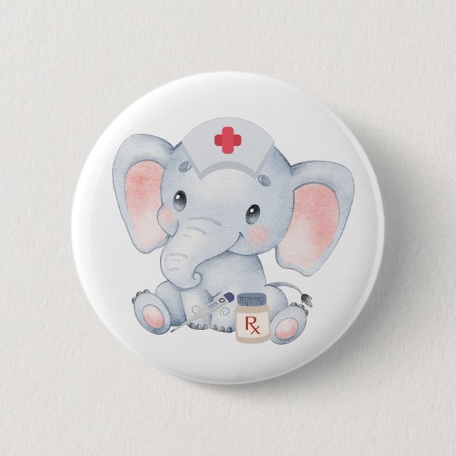 Cute Elephant Nurse 6 Cm Round Badge (Front)