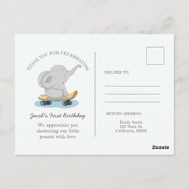 Cute Elephant on a Skateboard. Postcard (Back)