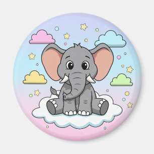 Cute Elephant on Cloud - I'm Ele-Fun-t Pun Magnet