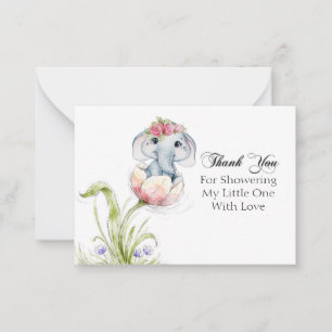 Cute Elephant on Flower Petals Thank You Card