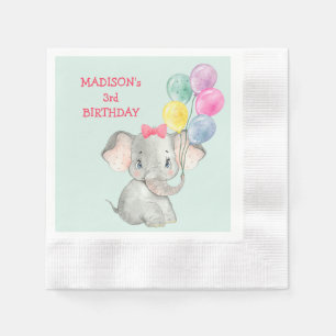 Cute Elephant Party Balloons Birthday Napkin