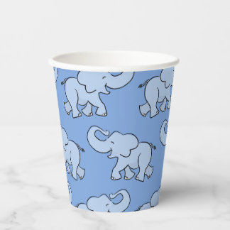 Cute Elephant Pattern Blue Baby Shower Paper Cups