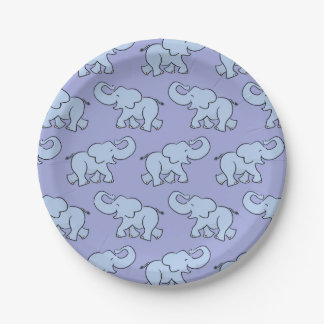 Cute Elephant Pattern Purple Baby Shower Paper Plate