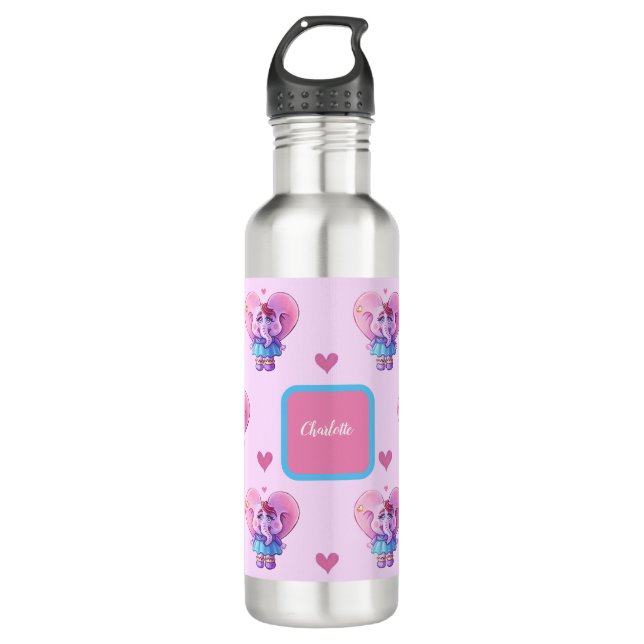 Cute Elephant Pattern (with Your Name) 710 Ml Water Bottle (Front)