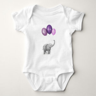 Cute elephant personalised baby bodysuit (purple)