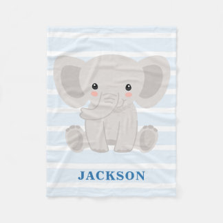 Cute Elephant Personalised Baby Boy Fleece Blanket