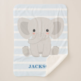 Cute Elephant Personalised Baby Boy Sherpa Blanket