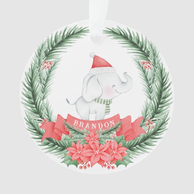 Cute Elephant | Personalised Christmas  Ornament (Front)