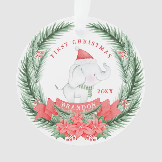 Cute Elephant | Personalised First Christmas  Ornament (Front)