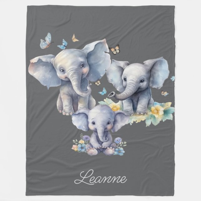 Cute Elephant Personalised  Fleece Blanket (Front)