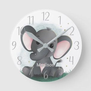 Cute Elephant Personalised Gender Neutral Round Clock