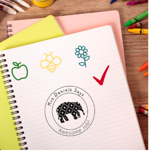 Cute Elephant Personalised Teachers Well Done Rubber Stamp