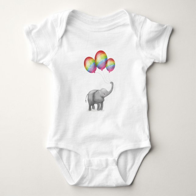 Cute elephant personalized baby bodysuit (rainbow) (Front)