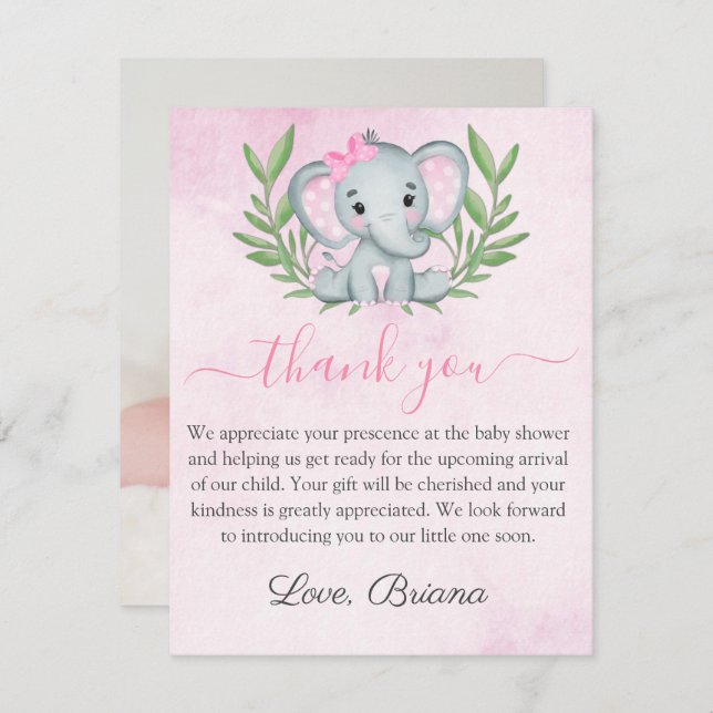 Cute Elephant Photo Tropical Girl Baby Shower Invi Invitation (Front/Back)