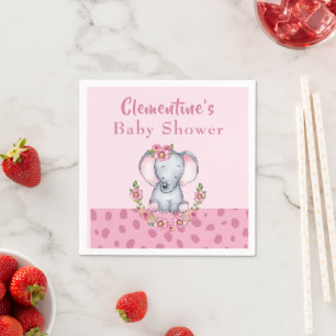 Cute Elephant Pink Animal Print Baby Shower Napkin