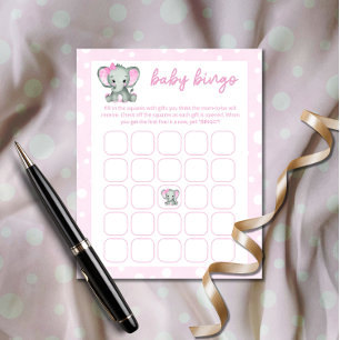 Cute Elephant pink baby bingo game