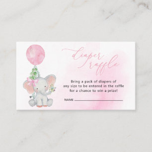 Cute Elephant Pink Baby Shower Diaper Raffle Enclosure Card