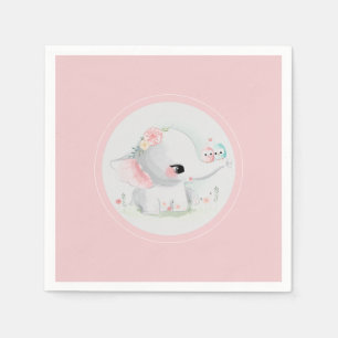 Cute Elephant Pink Baby Shower Napkin