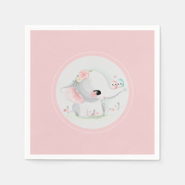 Cute Elephant Pink Baby Shower Napkin (Front)