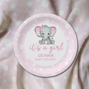 Cute Elephant pink Baby Shower  Paper Plate