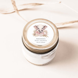 Cute Elephant Pink Boho Girl Baby Shower Classic Round Sticker