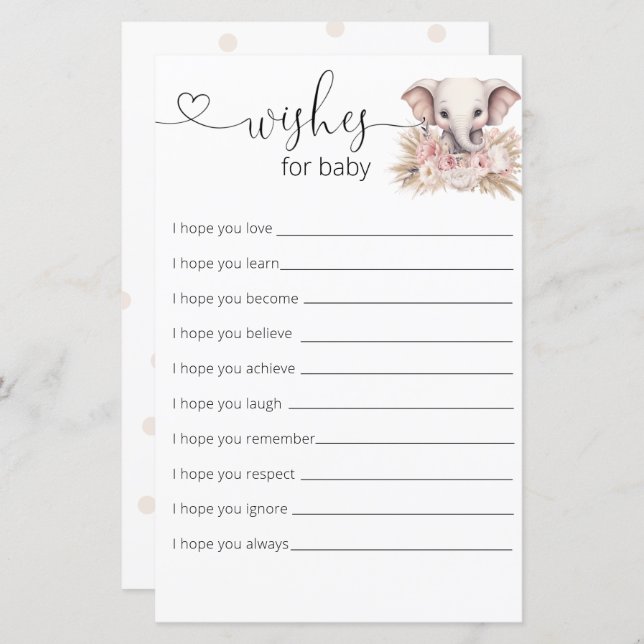 Cute Elephant Pink Boho Girl Wishes For Baby  (Front/Back)