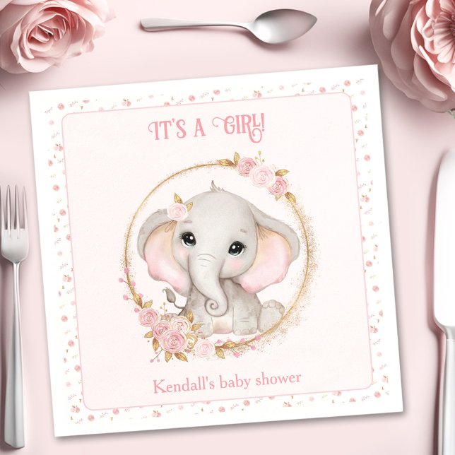 Cute Elephant Pink Flowers Baby Shower Napkins (Cute Elephant Pink Flowers Baby Shower Napkins)