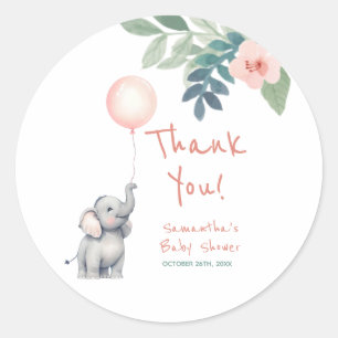 Cute Elephant Pink Girl Baby Shower Thank You Classic Round Sticker