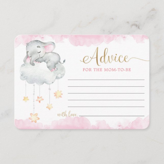 Cute elephant pink gold Advice for mum parents Enclosure Card (Front)
