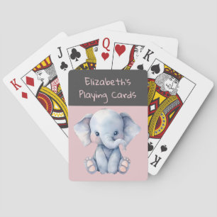 Cute elephant pink grey kids playing cards