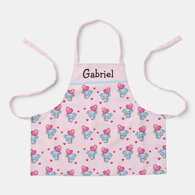 Cute elephant pink pattern apron (Front)