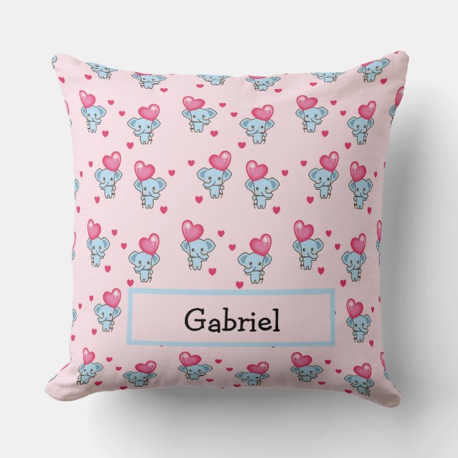 Cute elephant pink pattern cushion (Front)
