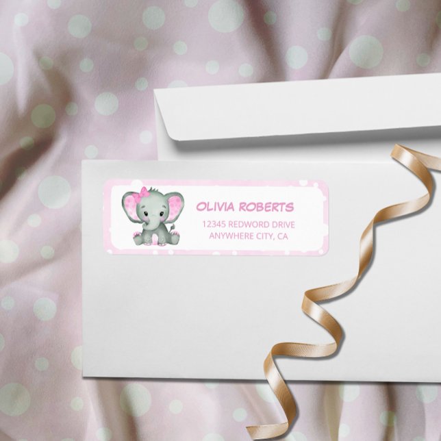 Cute Elephant pink Return Adress Address Label (Creator Uploaded)