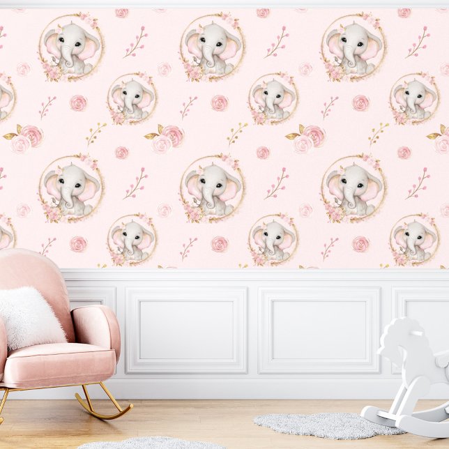 Cute Elephant Pink Roses Floral Girl Wallpaper (Cute Elephant Pink Roses Floral Girl Wallpaper)
