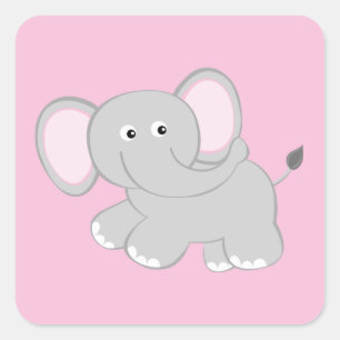 Cute Elephant Pink Square Sticker