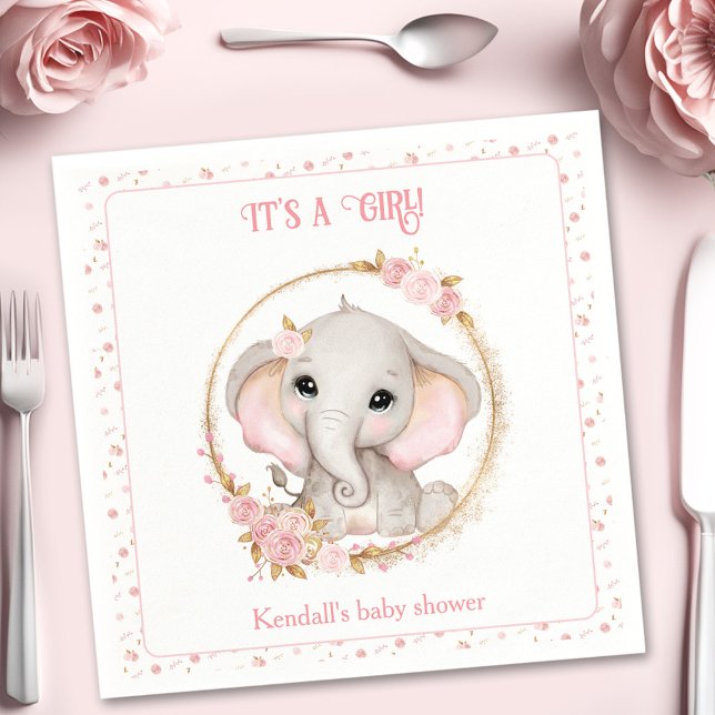 Cute Elephant Pink White Floral Baby Shower Napkin (Cute Elephant Pink White Floral Baby Shower Napkins)
