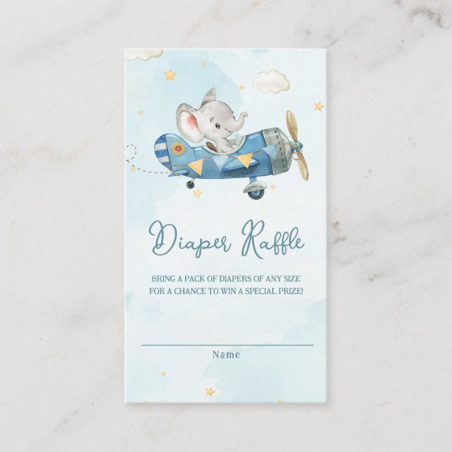 Cute Elephant Plane Adventure Baby Diaper Raffle  Enclosure Card (Front)