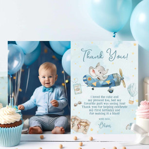 Cute Elephant Plane Adventure Birthday Photograph Thank You Card