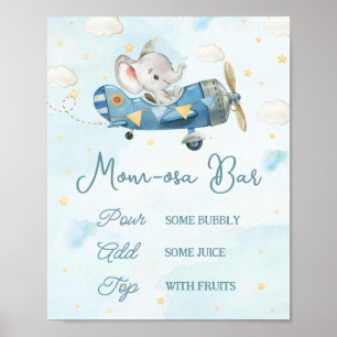 Cute Elephant Plane Adventure Blue Momosa Bar  Poster