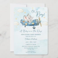 Cute Elephant Plane Aeroplane Sky Boy Baby Shower